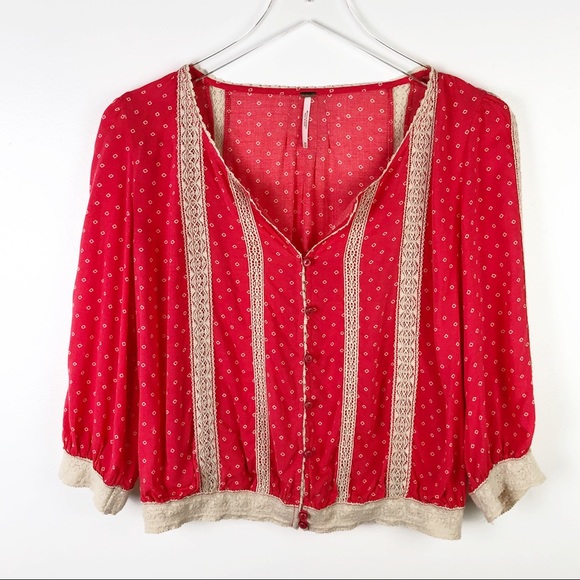 Free People Tops - Free People | Coral Crochet Detail Cropped Top XS